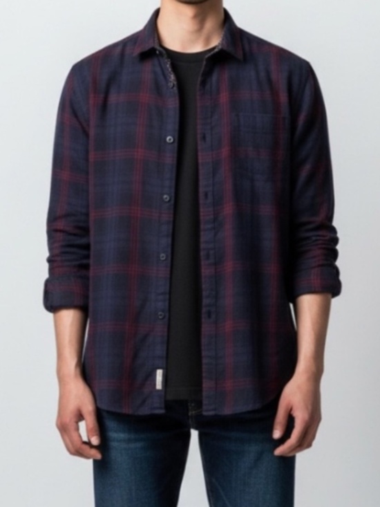 lux by bruno Other - Lux by Bruno Men's Medium Button Down Plaid Flannel Shirt Navy Burgundy
